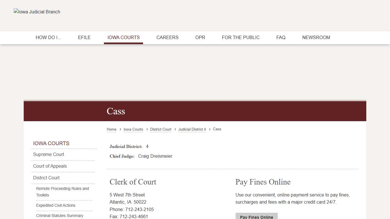Cass Judicial District 4 Iowa Judicial Branch